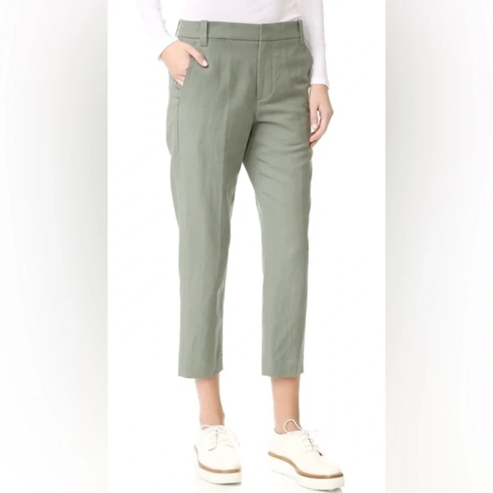 Vince Coin Pocket Linen Cotton Straight Leg Cropped Pants Sage‎ Green 0